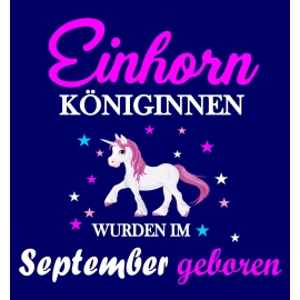 Einhorn Königinnen wurden im SEPTEMBER geboren ! Unicorn Hoodie oder Shirt Kids Gr.116 128 140 152 164 cm Einschulung, erster Schultag, 1. Klasse, Kindergartenabschieds Shirt