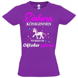 Einhorn Königinnen wurden im Oktober geboren ! Unicorn Hoodie oder Shirt Kids Gr.116 128 140 152 164 cm Einschulung, erster Schultag, 1. Klasse, Kindergartenabschieds Shirt