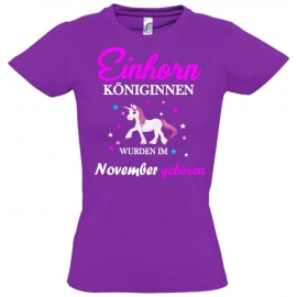 Einhorn Königinnen wurden im November geboren ! Unicorn Hoodie oder Shirt Kids Gr.116 128 140 152 164 cm Einschulung, erster Schultag, 1. Klasse, Kindergartenabschieds Shirt