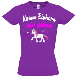 KOMM EINHORN - WIR GEHEN ! - Einhorn Sterne Kids Gr.116 128 140 152 cm Einschulung, erster Schultag, 1. Klasse, Kindergartenabschieds Shirt