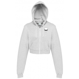 Außerirdischer ! Girls Cropped Jacke KURZ - Sweatshirt mit Kapuzeschwarz oder grau melliert Gr. XXS XS S M L