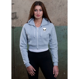 Außerirdischer ! Girls Cropped Jacke KURZ - Sweatshirt mit Kapuzeschwarz oder grau melliert Gr. XXS XS S M L