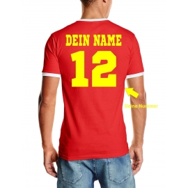 Spanien T-Shirt mit DEINEM NAMEN + NUMMER Ringer Rot, Gr.S