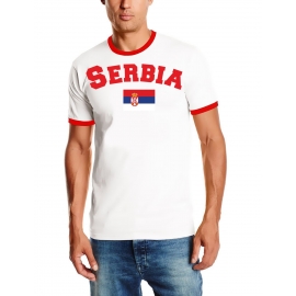 Serbien T-Shirt mit DEINEM NAMEN + NUMMER Ringer weiss-rot, Gr.S