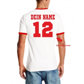 Serbien T-Shirt mit DEINEM NAMEN + NUMMER Ringer weiss-rot, Gr.S