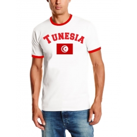 Tunesien T-Shirt mit DEINEM NAMEN + NUMMER Ringer rot-weiss, Gr.S