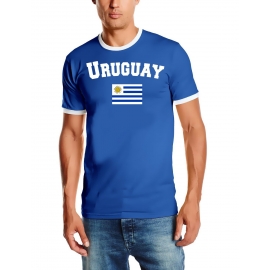 Uruguay T-Shirt mit DEINEM NAMEN + NUMMER Ringer Blau, Gr.S