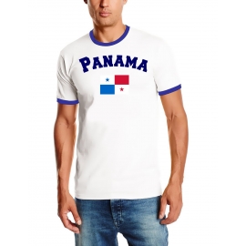 Panama T-Shirt mit DEINEM NAMEN + NUMMER Ringer weiss-blau