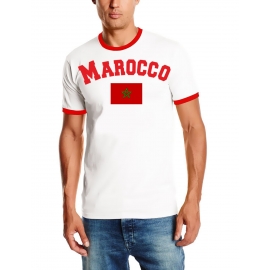 Marokko T-Shirt mit DEINEM NAMEN + NUMMER Ringer weiss-rot, Gr.S