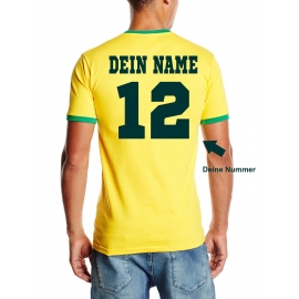 Brasilien T-Shirt mit DEINEM NAMEN + NUMMER Ringer gelb