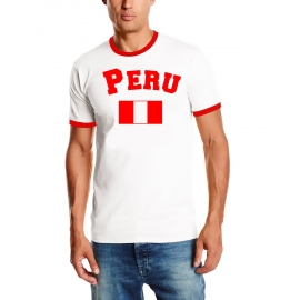 Peru T-Shirt mit DEINEM NAMEN + NUMMER Ringer weiss-rot