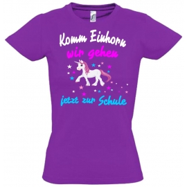 Komm Einhorn wir gehen jetzt zur Schule - Einhorn Kids Gr.104-140 cm Einschulung, erster Schultag, 1. Klasse, Kindergartenabschieds Shirt