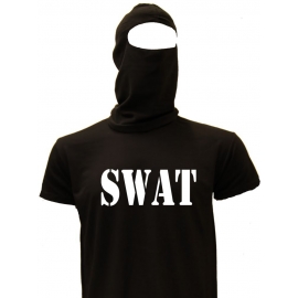 SWAT Kostüm EINSATZKOMMANDO Set Sturmhaube + T-Shirt oder Kapuzensweatshirt schwarz S M L XL XXL 3XL 4XL 5XL und Kinderkostüm 104 116 128 140 152 164cm