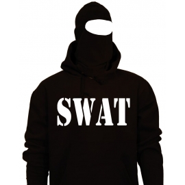 SWAT Kostüm EINSATZKOMMANDO Set Sturmhaube + T-Shirt oder Kapuzensweatshirt schwarz S M L XL XXL 3XL 4XL 5XL und Kinderkostüm 104 116 128 140 152 164cm