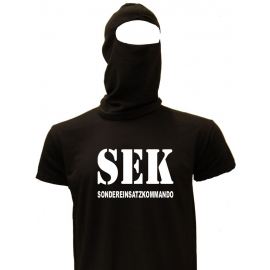 SEK PUR Kostüm EINSATZKOMMANDO Set Sturmhaube + T-Shirt oder Kapuzensweatshirt schwarz S M L XL XXL 3XL 4XL 5XL und Kinderkostüm 104 116 128 140 152 164cm