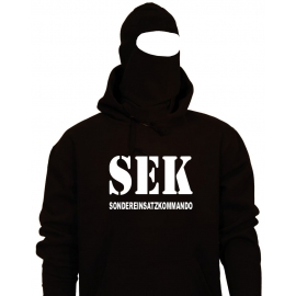 SEK PUR Kostüm EINSATZKOMMANDO Set Sturmhaube + T-Shirt oder Kapuzensweatshirt schwarz S M L XL XXL 3XL 4XL 5XL und Kinderkostüm 104 116 128 140 152 164cm