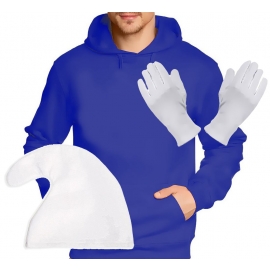 Blauer Zwerg Kostümset Zwergenmütze + Handschuhe + Shirt oder Sweatshirt Hoodie Gruppenkostüm Gr.S M L XL XXL 3XL 4XL 5XL