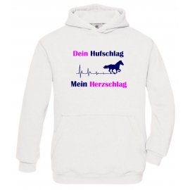 Dein Hufschlag - Mein Herzschlag ! Hoodie Sweatshirt mit Kapuze Gr. 116 128 140 152 164 cm Reiten Pferde