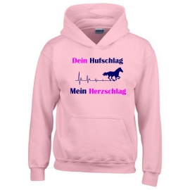 Dein Hufschlag - Mein Herzschlag ! Hoodie Sweatshirt mit Kapuze Gr. 116 128 140 152 164 cm Reiten Pferde