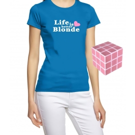 Blondinen Bundle Pink Zauberwürfel + T-Shirt LIFE IS BETTER BLONDE schwarz XS S M L XL XXL Shirt + Pink Cube GeschenkSet