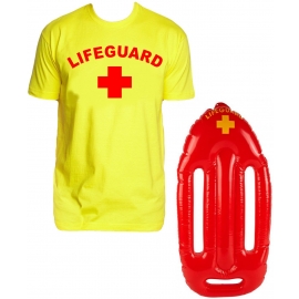 LIFEGUARD Kostüm Rettungsschwimmer Set T-Shirt, Schwimmboje, Badehose,  Rettungsweste Gelb S M L XL XXL 3XL 4XL 5XL