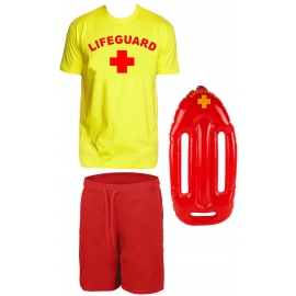 LIFEGUARD Kostüm Rettungsschwimmer Set T-Shirt, Schwimmboje, Badehose,  Rettungsweste Gelb S M L XL XXL 3XL 4XL 5XL