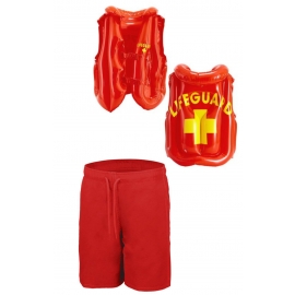 LIFEGUARD Kostüm Rettungsschwimmer Set T-Shirt, Schwimmboje, Badehose,  Rettungsweste Gelb S M L XL XXL 3XL 4XL 5XL