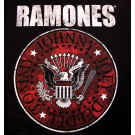 THE RAMONES SEAL RED FILL PRESIDENT 1 2 3 4  HEY HOO LETS GO Schwarz-rot Grössen S M L XL