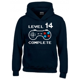 Level 14 complete T-Shirt oder Hoodie Sweatshirt für Kinder 14 Jahre Geburtstag Geschenk Gamer Konsole Gr. 152 164 cm oder Herren XS S M