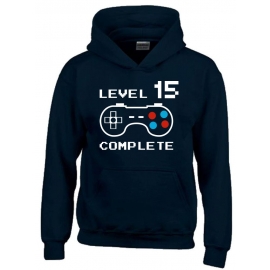 LEVEL 15 complete T-Shirt oder Hoodie Sweatshirt für Kinder 15 Jahre Geburtstag Geschenk Gamer Konsole Gr. 152 164 cm oder Herren XS S M