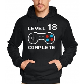 LEVEL 18 complete T-Shirt oder Hoodie Sweatshirt für Kinder 18 JAHRE Geburtstag Geschenk Gamer Konsole Gr. XS S M L XL XXL