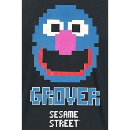 Sesamstraße Grover 8 Bit T-Shirt schwarz Grobi S M L XL XXL SESAMSTREET