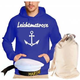 Matrosen Kostüm 3 Teile Partymatrose Tanzmatrose Feiermatrose Saufmatrose vers. zur Auswahl  Hoodie Sweatshirt mit Kapuze Gruppenkostüm + Seesack Gr.S M L XL XXL 3XL 4XL 5XL