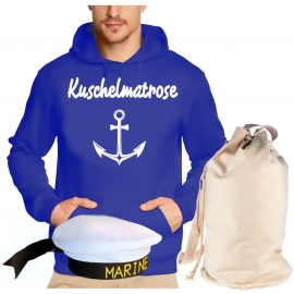 Matrosen Kostüm 3 Teile Partymatrose Tanzmatrose Feiermatrose Saufmatrose vers. zur Auswahl  Hoodie Sweatshirt mit Kapuze Gruppenkostüm + Seesack Gr.S M L XL XXL 3XL 4XL 5XL