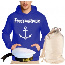 Matrosen Kostüm 3 Teile Partymatrose Tanzmatrose Feiermatrose Saufmatrose vers. zur Auswahl  Hoodie Sweatshirt mit Kapuze Gruppenkostüm + Seesack Gr.S M L XL XXL 3XL 4XL 5XL