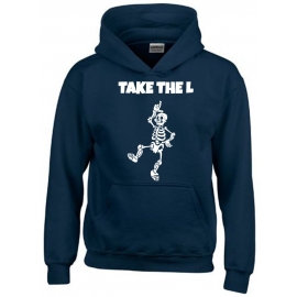 TAKE THE L DABBING Skelett schwarz oder dunkelblau Hoodie Sweatshirt mit Kapuze oder T-Shirt Gr. 116 128 140 152 164 cm