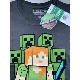 MINECRAFT KINDER T-Shirt grau ALEX Logo Gr. 6 7 8 9 10 11 12 13 14 15 Jahre 116 128 140 152