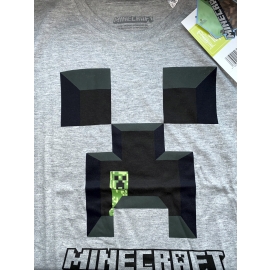 MINECRAFT KINDER T-Shirt grau meliert Logo Gr. 6 7 8 9 10 11 12 13 14 15 Jahre 116 128 140 152