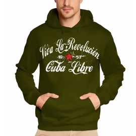 VIVA LA REVOLUTION oliv weiss KAPUZEN SWEATSHIRT KUBA